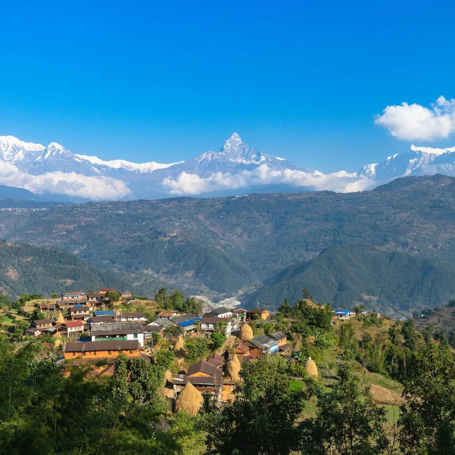 A hill village facing the Annapurna range