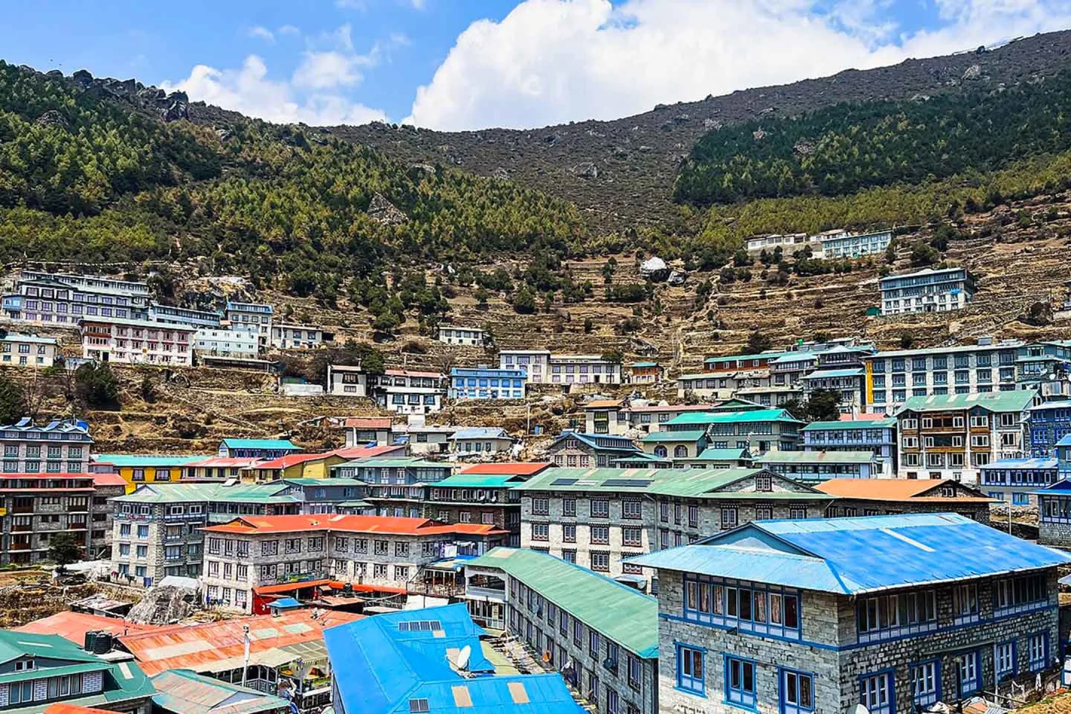 Namche Bazaar beneath snow-capped peaks